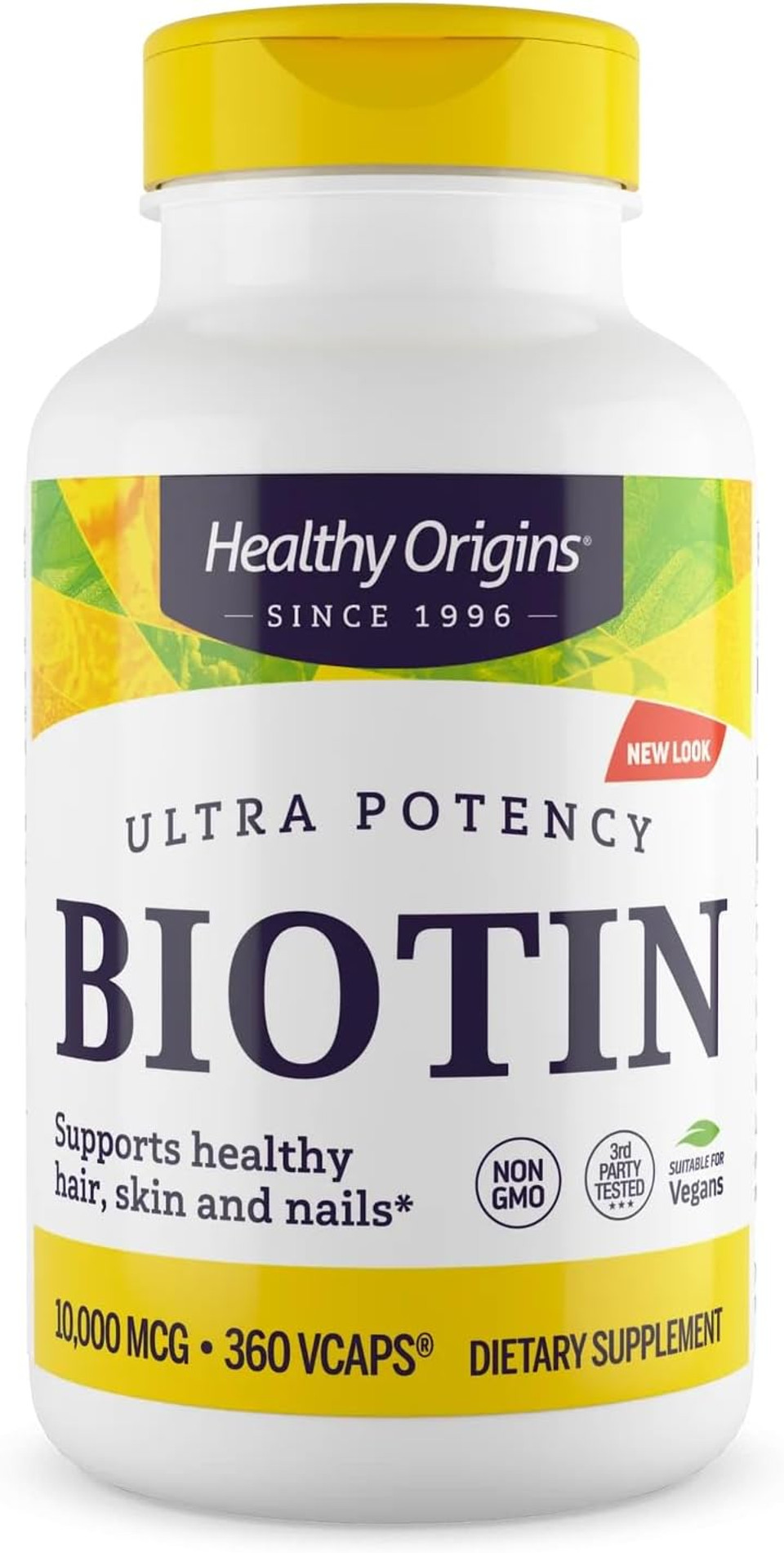 Healthy Origins Biotin 10,000 Mcg (Usp Grade, Non-Gmo, Gluten Free, Hair Support, Nail Support), 360 Veggie Caps