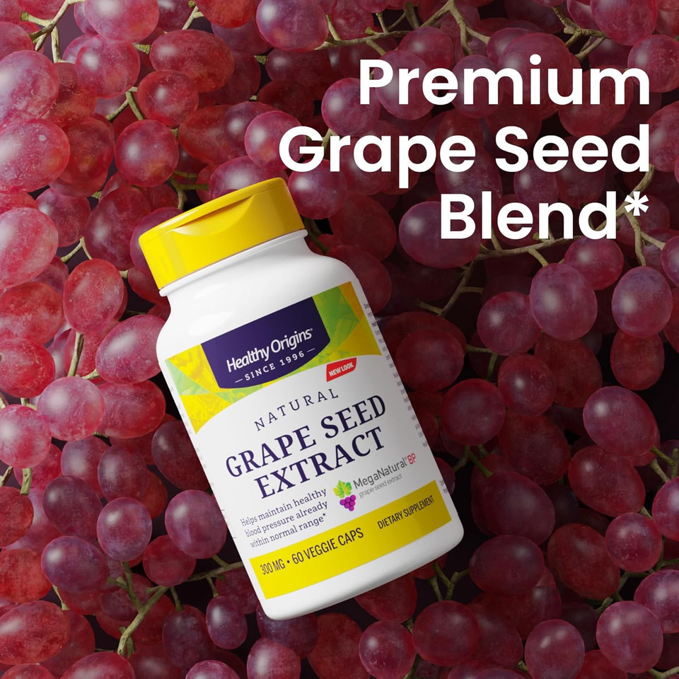 Healthy Origins Grape Seed Extract 300 Mg (Meganatural Bp, Non-Gmo, California-Grown, Gluten Free, Supports Healthy Blood Pressure), 150 Veggie Caps