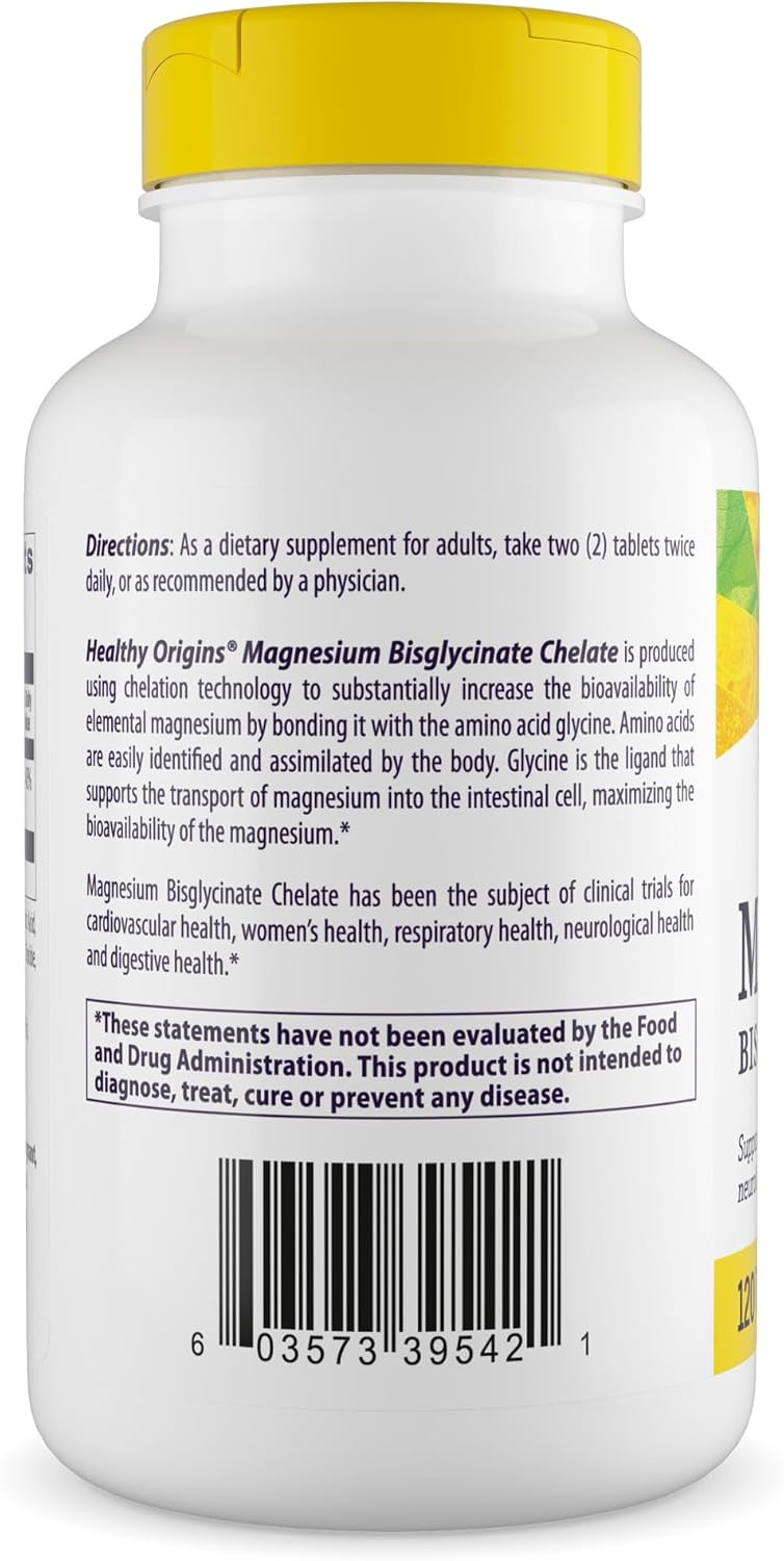 Healthy Origins Magnesium Bisglycinate Chelate (Non-Gmo, Gluten Free, Cardiovascular Support, Bone Support, Neurological Support, Vegan), 360 Tablets