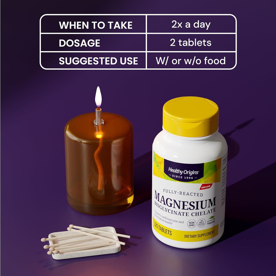 Healthy Origins Magnesium Bisglycinate Chelate (Non-Gmo, Gluten Free, Cardiovascular Support, Bone Support, Neurological Support, Vegan), 360 Tablets