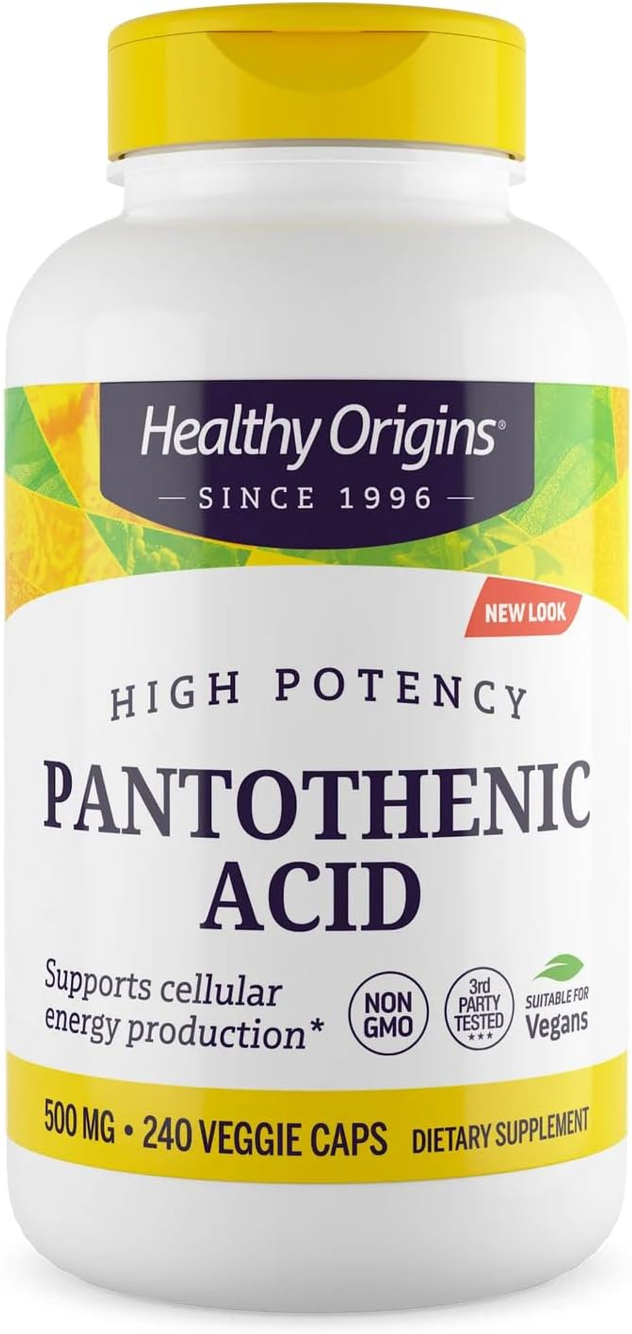 Healthy Origins Pantothenic Acid 500 Mg (Vitamin B5, Vegan, Non-Gmo, High Strength, Energy Boost And Metabolism Support, Tiredness & Fatigue, Acne Supplement For Skin Care), 240 Veggie Caps
