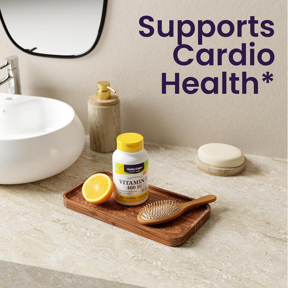 Healthy Origins Vitamin E 400 Iu (Natural, Non-Gmo, Gluten Free, Skin Support, Cardiovascular Support), 180 Softgels