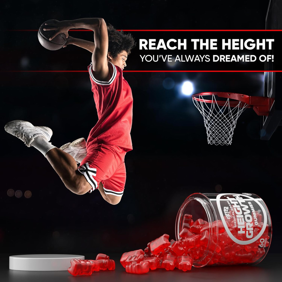 Height Growth Increase Gummies Vitamins, Grow Tall Supplement, Calcium, Magnesium, Zinc, Ashwagandha, Glucosamine Multivitamin For Teens, Kids, Adults