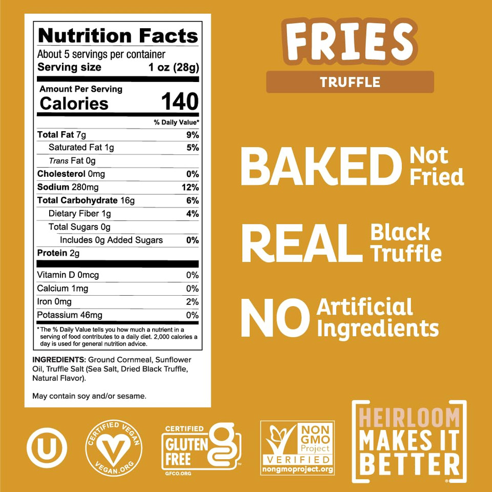 Heirloom Baked Truffle Fries By Pipcorn - 5Oz 6Pk - Healthy Snacks, Gluten Free Snacks, Non-Gmo, Upcycled Heirloom Corn Flour, Vegan, Baked Not Fried Snacks
