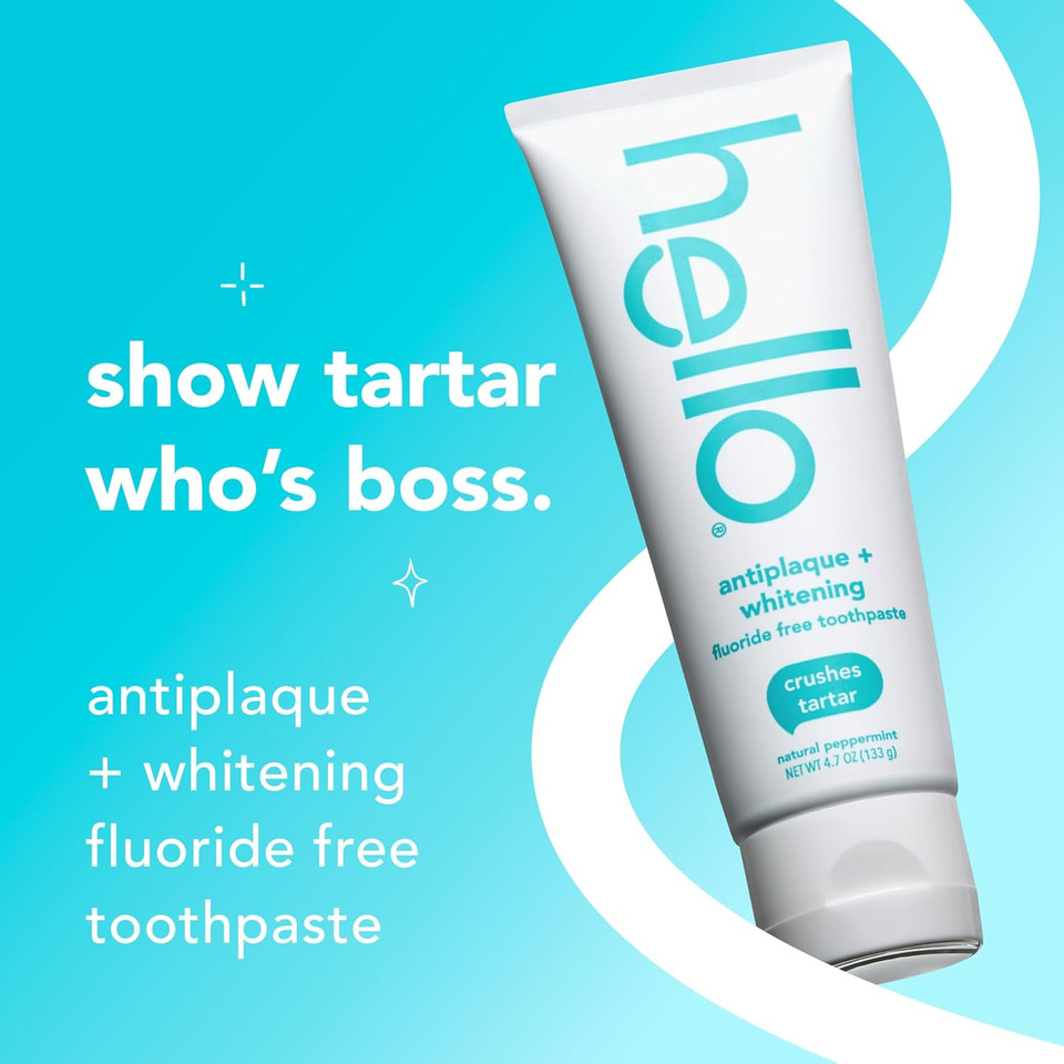 Hello Antiplaque And Whitening Fluoride Free Toothpaste And Naturally Healthy Antigingivitis Mouthwash, Alcohol Free, Vegan, Sls Free And Gluten Free, 4.7 Ounce Tubes, 16 Ounce Bottle