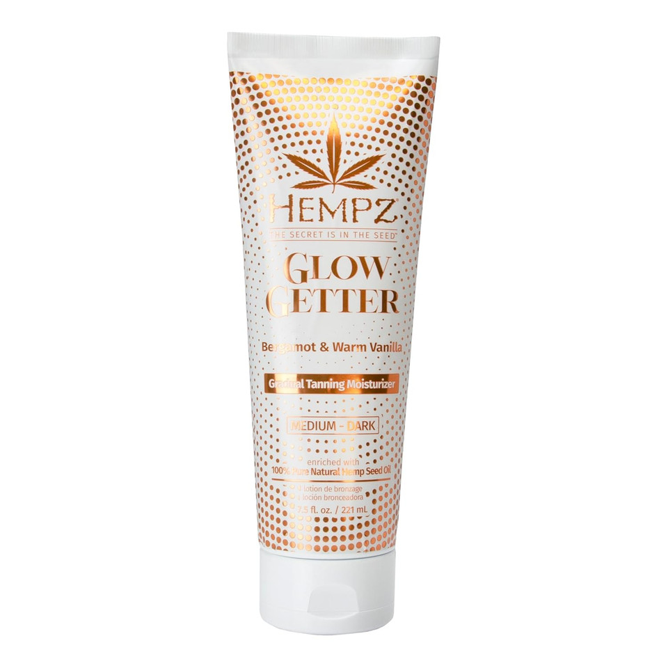 Hempz Glow Getter Gradual Self-Tanning Lotion  Medium To Dark, 7.5 Oz | Natural Golden Tan, Summer Glow, Vegan Hydrating Moisturizer For Legs, Arms And Body