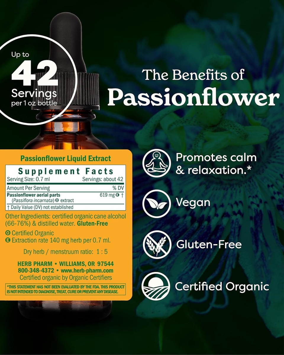 Herb Pharm Certified Organic Passionflower Extract For Mild And Occasional Anxiety - 1 Ounce