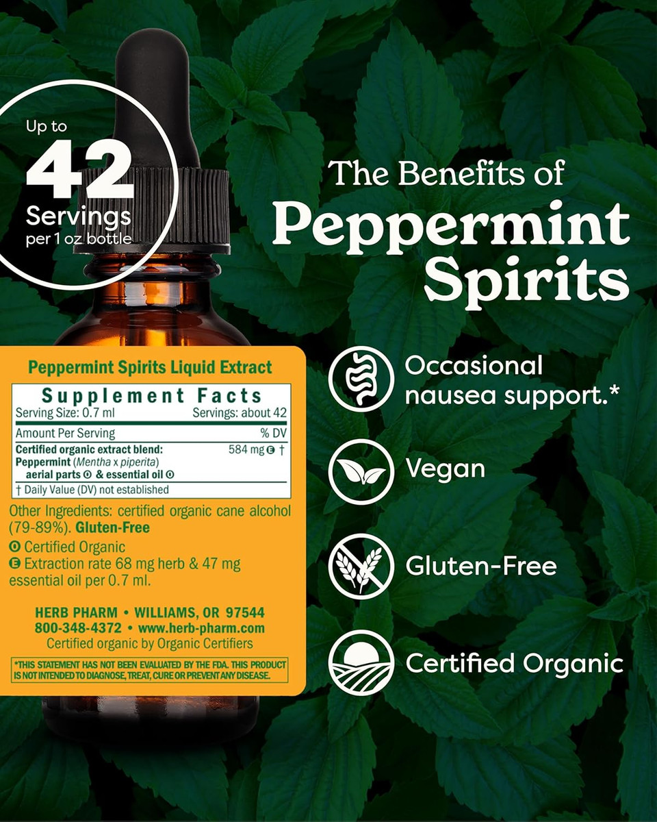 Herb Pharm Certified Organic Peppermint Spirits Liquid Extract Digestive Support Blend - 4 Ounce (Dpep04)