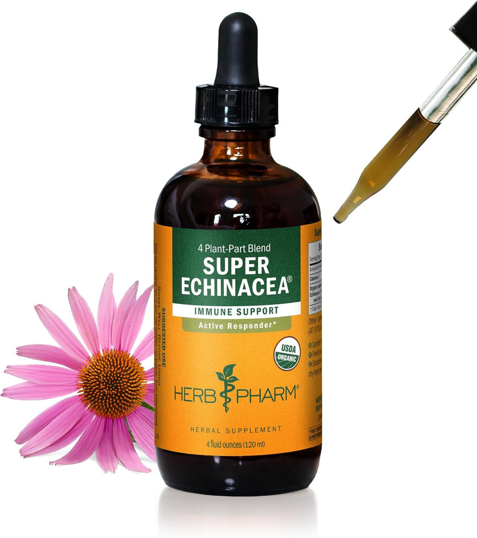 Herb Pharm Certified Organic Super Echinacea Liquid Extract For Active Immune System Support - 4 Oz