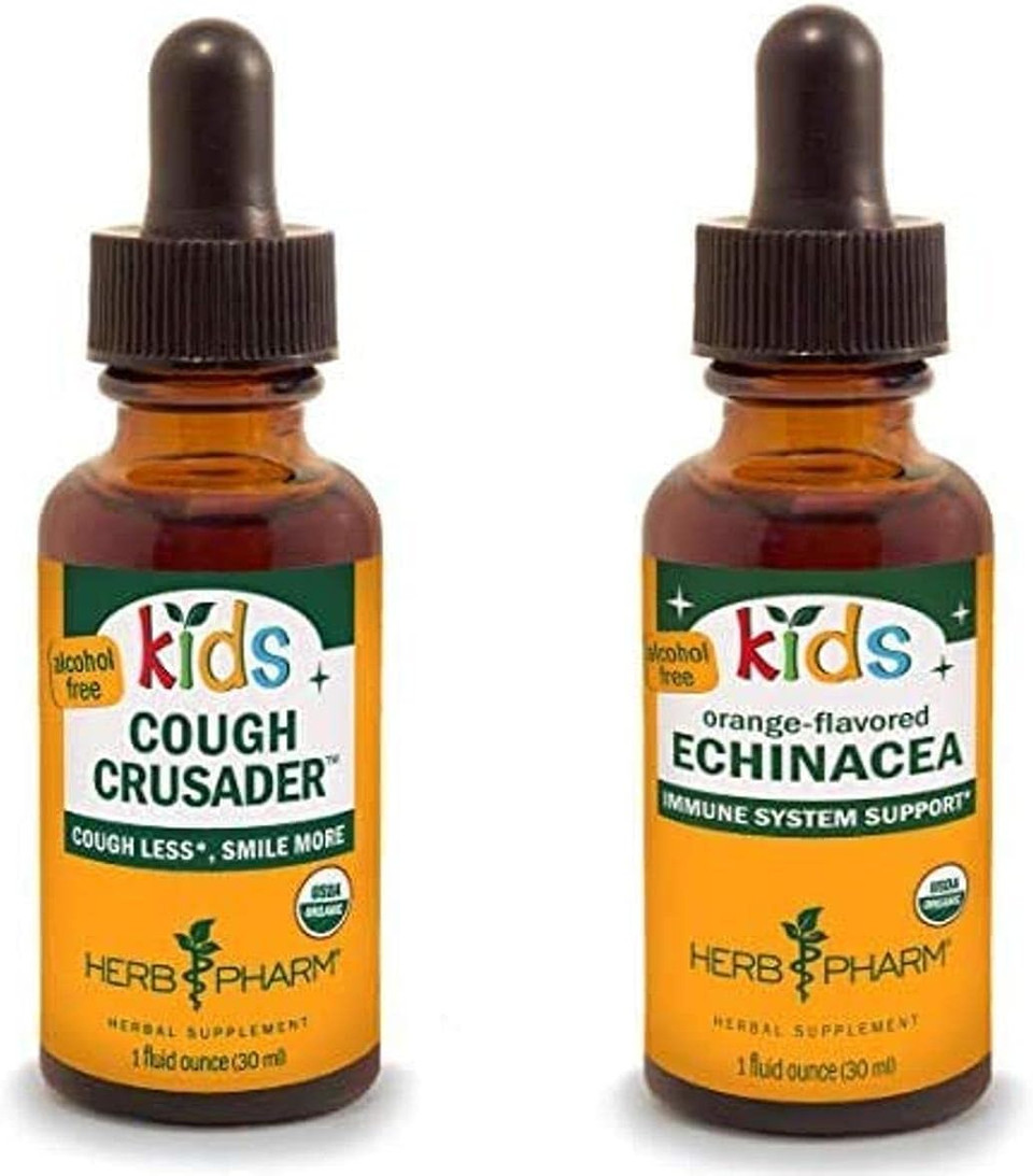 Herb Pharm Kids Certified-Organic Alcohol-Free Cough Crusader Liquid Herbal Formula, 1 Ounce & Kids Certified-Organic Alcohol-Free Echinacea Glycerite Liquid Extract, 1 Ounce