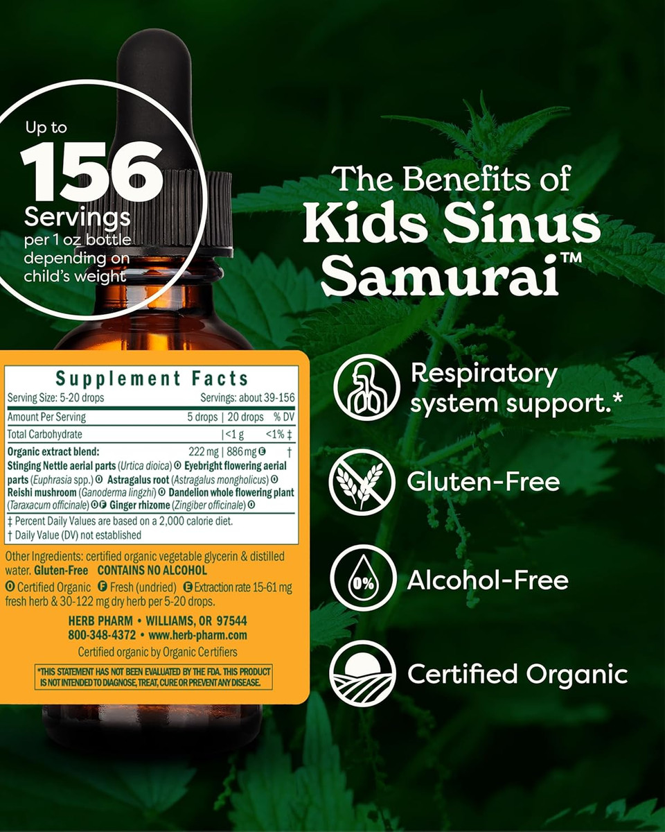 Herb Pharm Kids Sinus Samurai & Immune Fortifier Organic Liquid Herbal Formulas, 1 Fl Oz & 1 Ounce