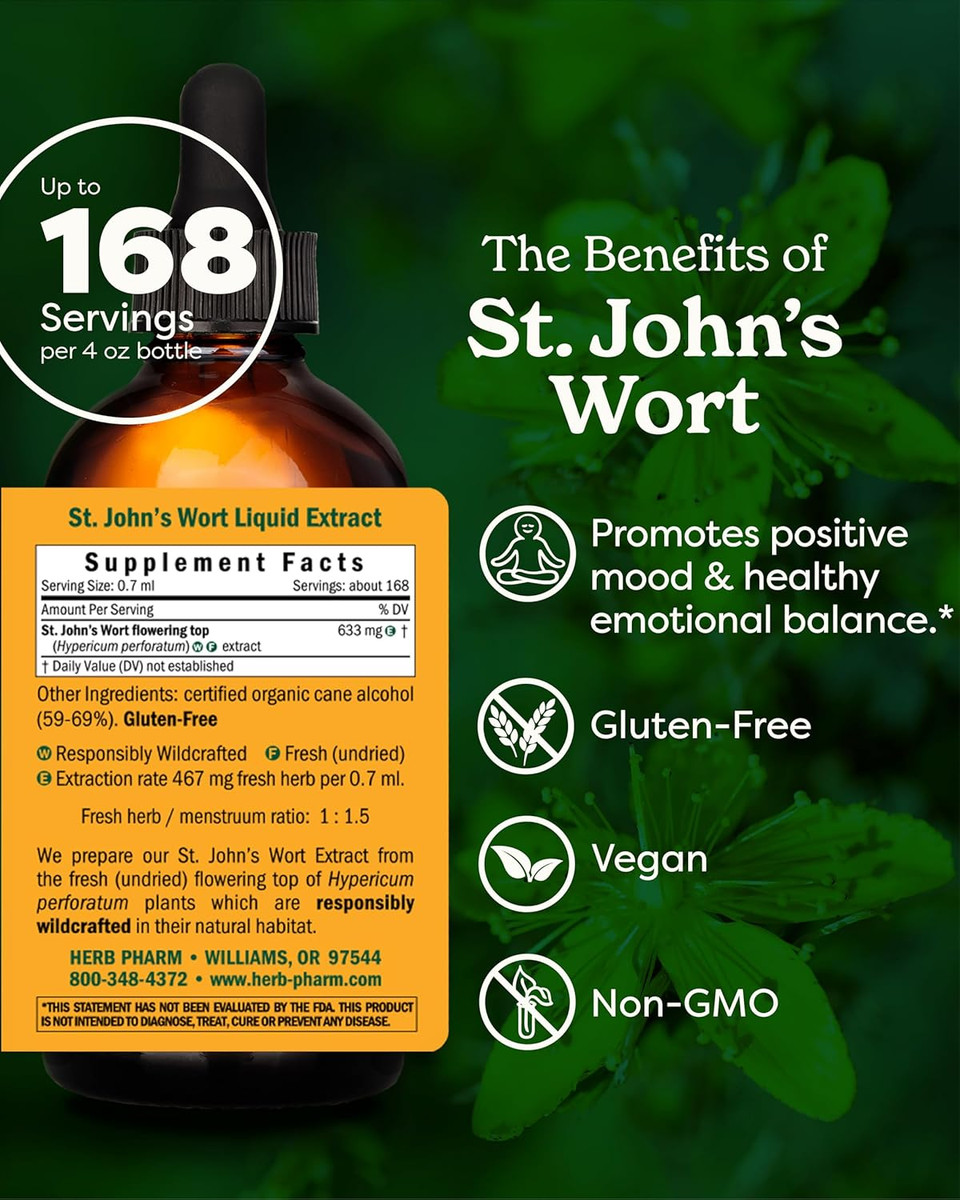 Herb Pharm St. John'S Wort Liquid Extract For Positive Mood And Emotional Balance, Cane Alcohol, 4 Ounce