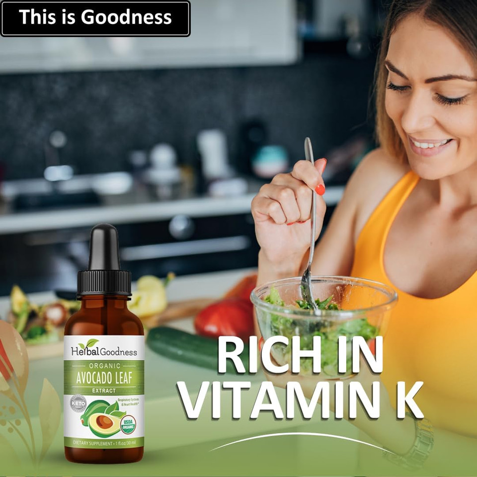 Herbal Goodness Avocado Leaf Extract Supplement - Avocado Fruit, Hoja De Aguacate, Avocado Leaves For Skin Care, Collagen, Vitamins -1Oz Bottle