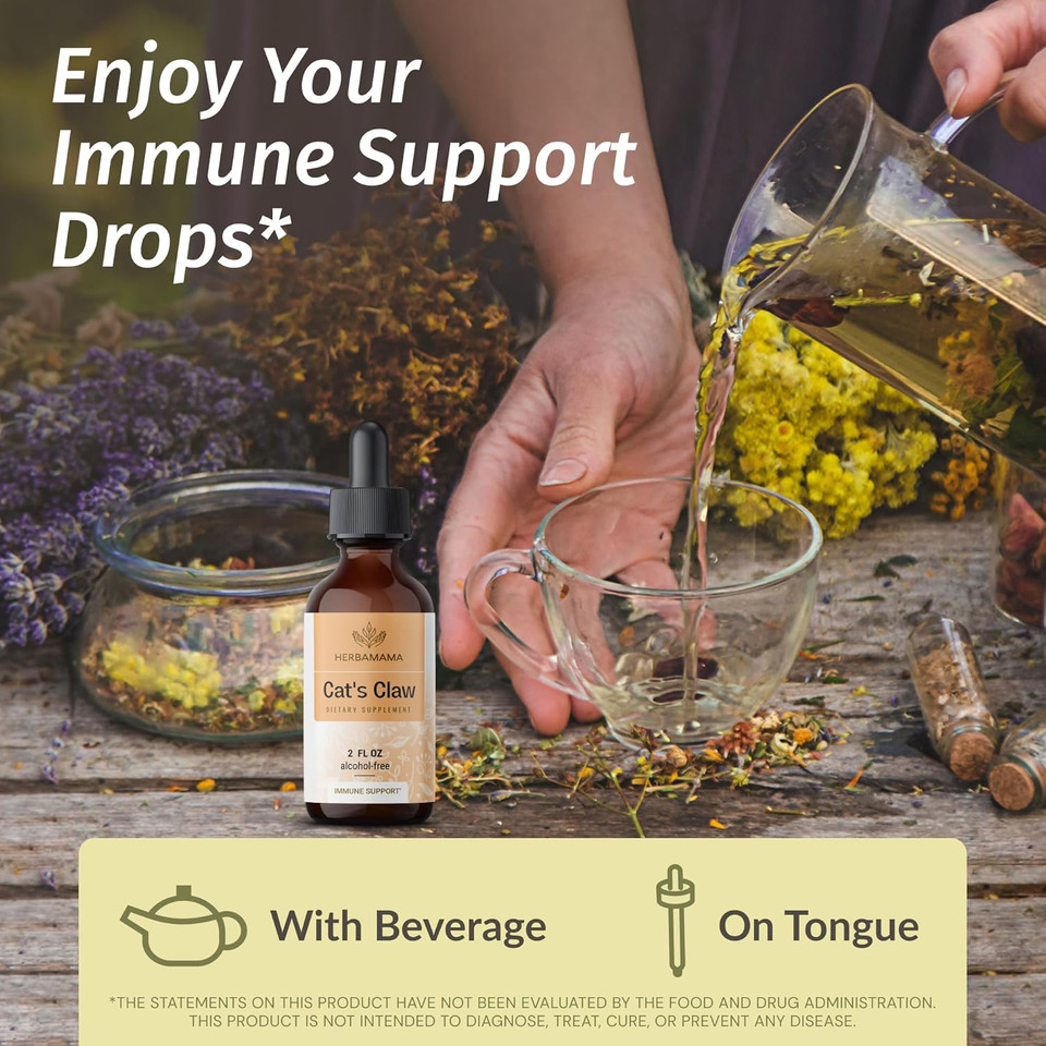 Herbamama Cat'S Claw Tincture - Vegan Cat'S Claw Extract Supplement For Immune Support - Non-Gmo, Alcohol & Sugar-Free Uncaria Tomentosa Drops