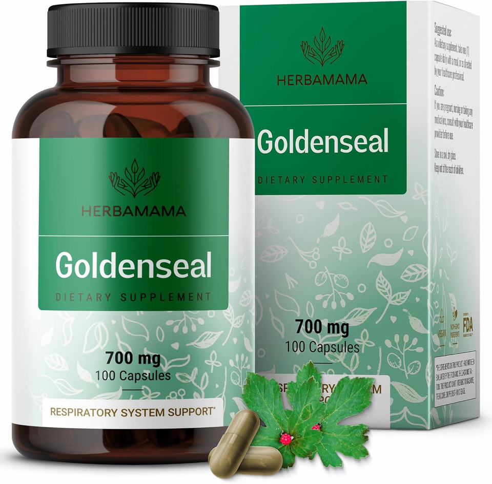 Herbamama Goldenseal Root Capsules 700Mg - Respiratory System & Immune Support With Goldenseal Powder Supplement - Vegan, Non-Gmo, 100 Caps, 100-Day Supply