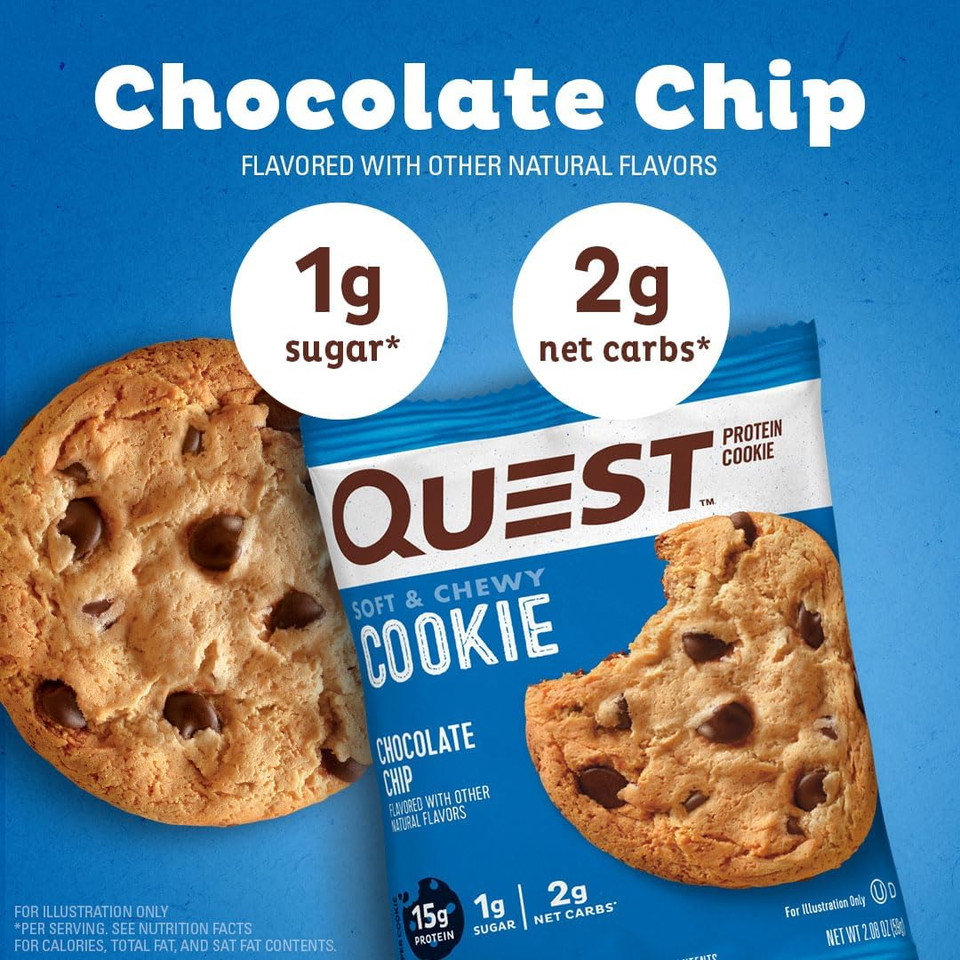 Quest Nutrition Chocolate Chip Protein Cookie; Keto Friendly; High Protein; Low Carb; 12 Count