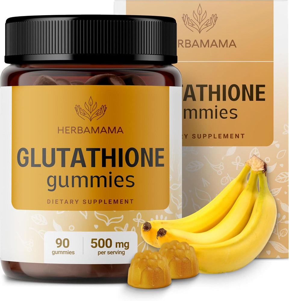 Herbamama Reduced Glutathione Gummies - 500Mg L-Glutathione For Liver Cleanse Support - Vegan, Non-Gmo Liver Supplement - 90 Pectin-Based Banana-Flavored Chews