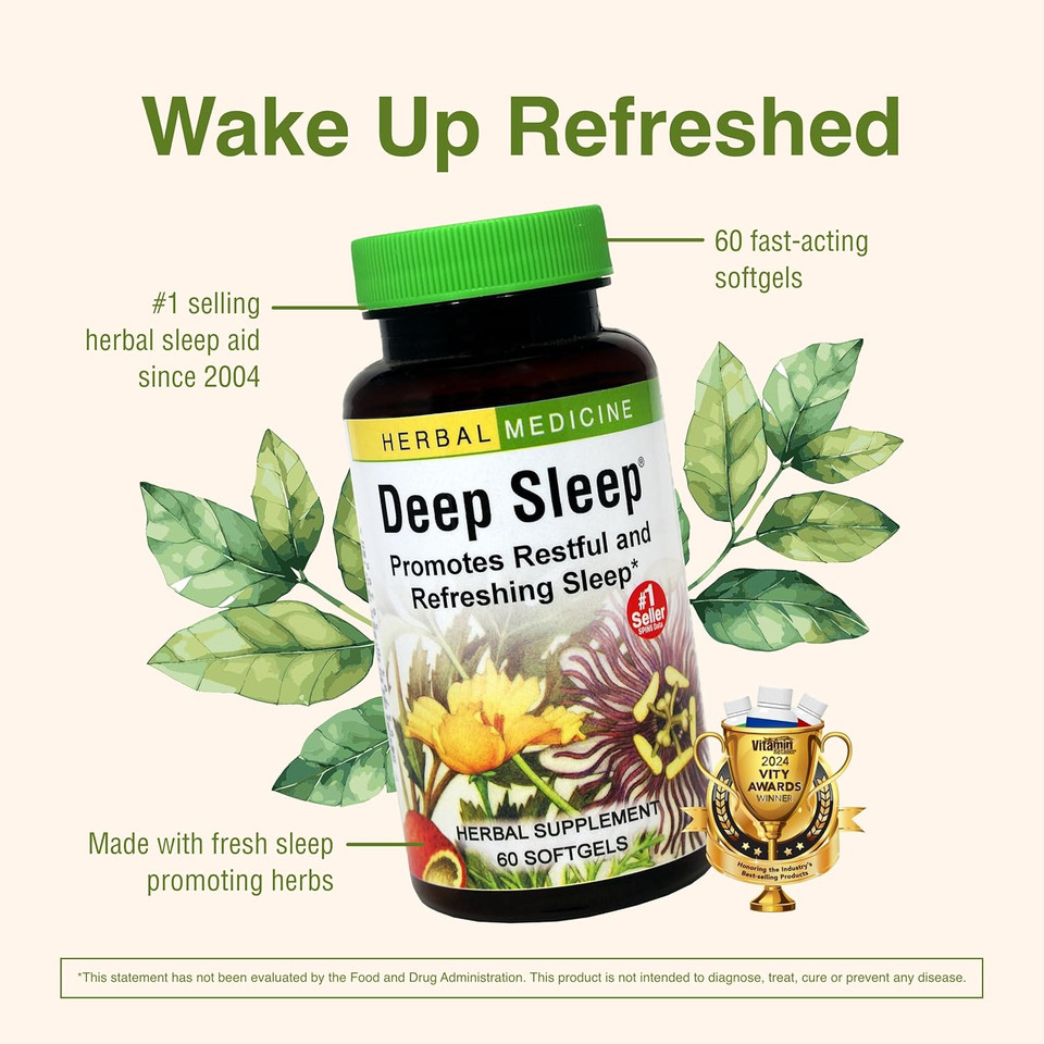 Herbs Etc. Deep Sleep Softgels - Herbal Sleep Support Supplement - Rest & Calming Support With Passionflower, Chamomile & Lemon Balm - 60 Softgels (60 Servings)