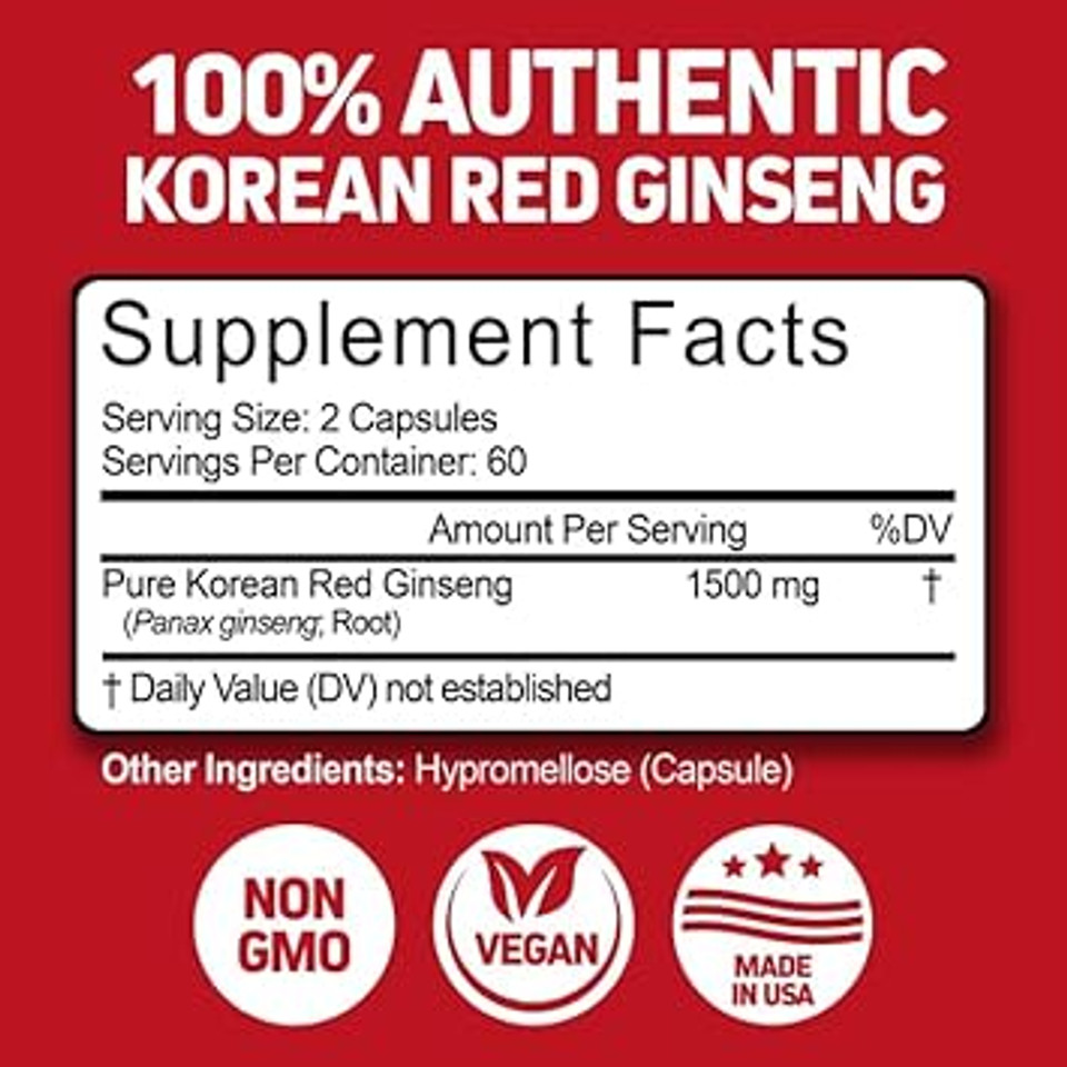 Herbtonics Korean Red Panax Ginseng 1500Mg - Energy Supplement For Peak Performance, Focus & Vitality - High Potency Ginseng Root Extract - 240 Vegan Capsules