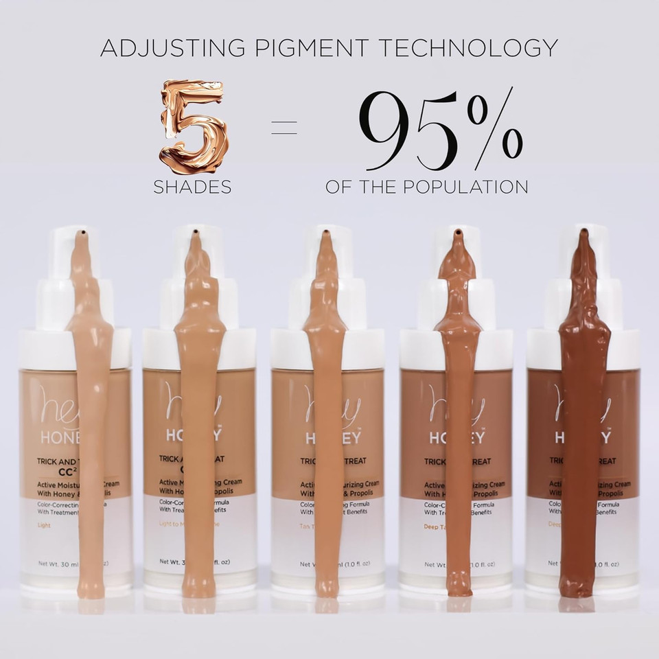 Hey Honey Trick And Treat Cc Cream Spf 46 | Active Moisturizing Color Correcting Cream With Honey & Propolis | Best Cover For Rosacea, Skin Redness & Mature Skin | Cruelty-Free | 1 Oz (Light-Medium)