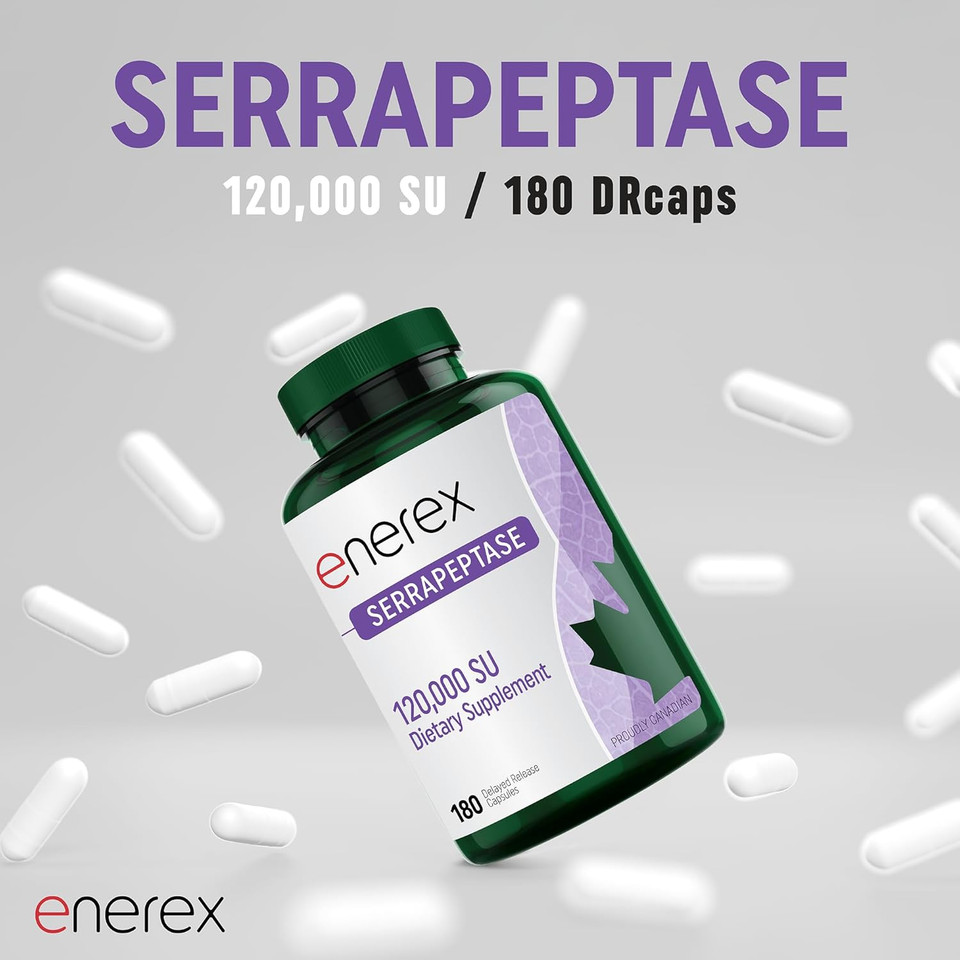 High Potency Serrapeptase Supplement 120,000 Spu With Delayed Release Capsules (180 Count) - 3Rd Party Tested Serrapeptase Delayed Release Caps For Respiratory & Sinus Health - Non-Gmo, Gluten Free