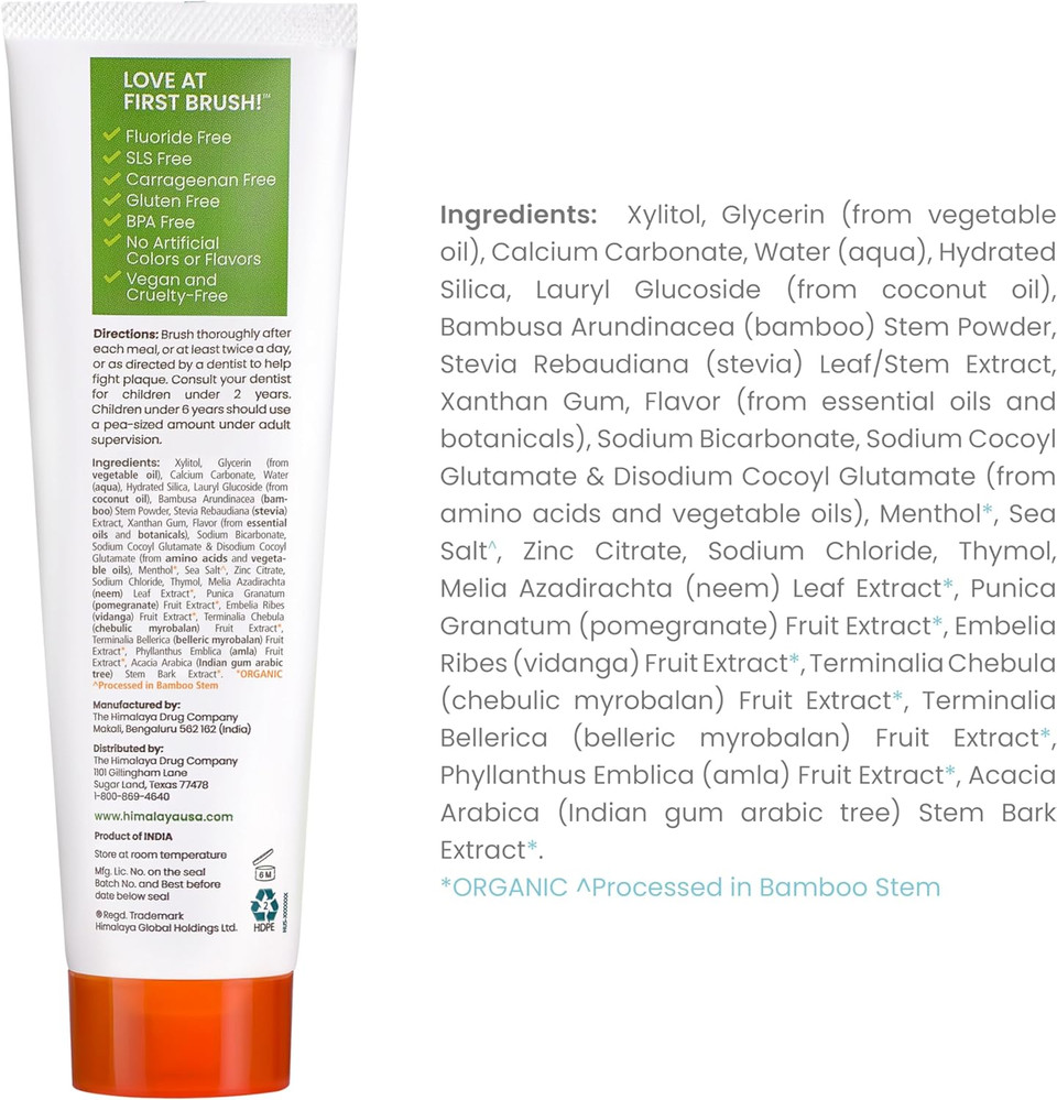 Himalaya Botanique Whitening Antiplaque Toothpaste With Bamboo + Sea Salt, Fluoride Free, For Gentle Whitening, 4 Oz