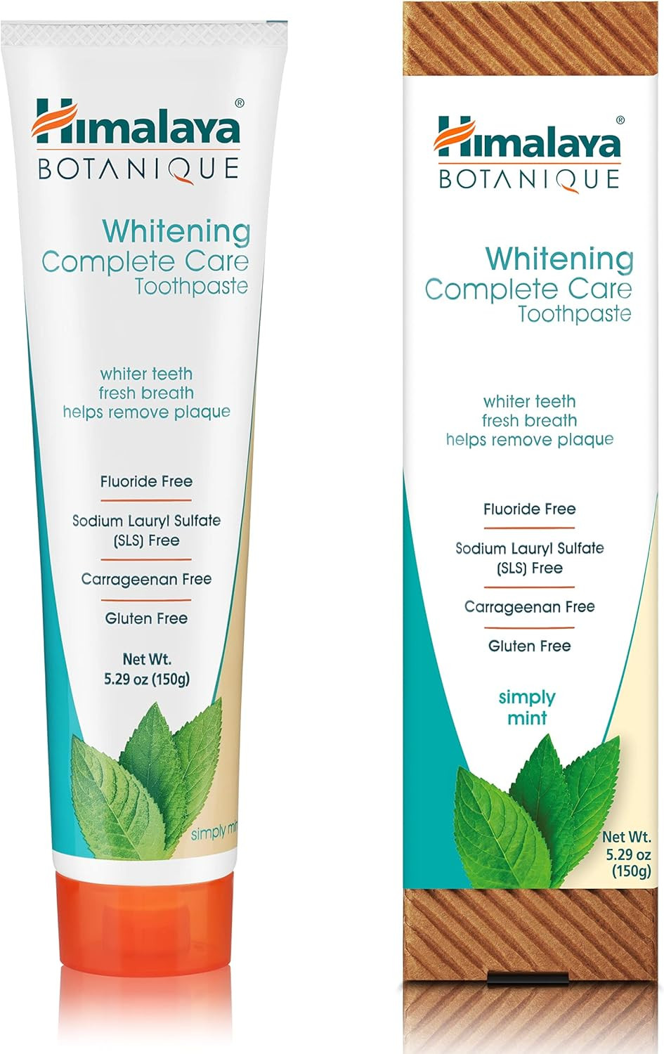 Himalaya Botanique Whitening Complete Care Toothpaste, Peppermint Flavor - Whitening Toothpaste Without Fluoride For Brighter Teeth & Fresh Breath - Vegan, Gluten Free, 5.29 Oz