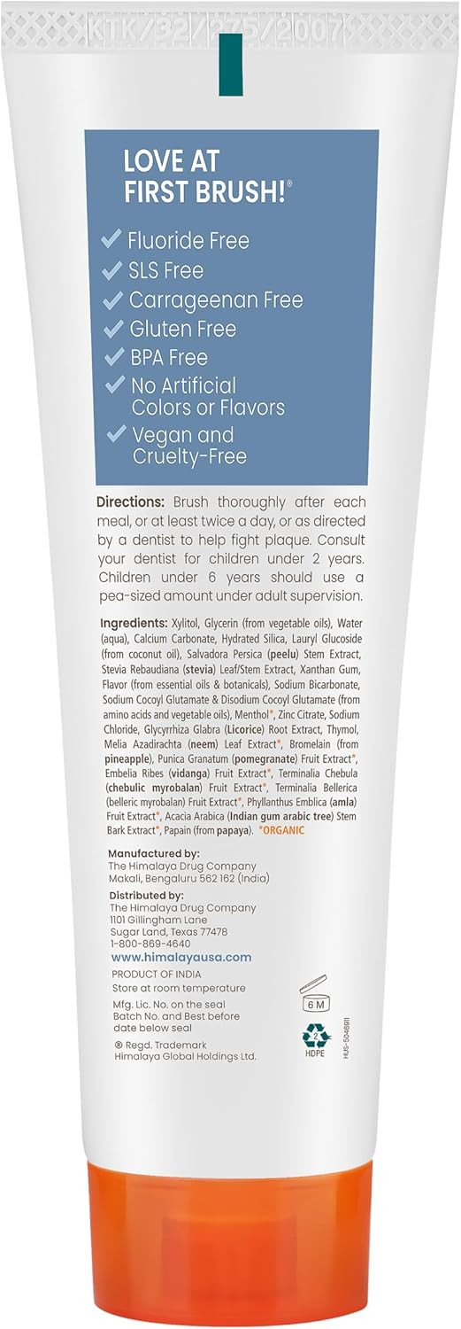 Himalaya Botanique Xylitol Toothpaste, Mint Flavor - Fluoride Free Toothpaste To Whiten Teeth, Fight Plaque And For Fresh Breath - Vegan, Gluten Free, No Artificial Flavors Or Colors, 4 Oz