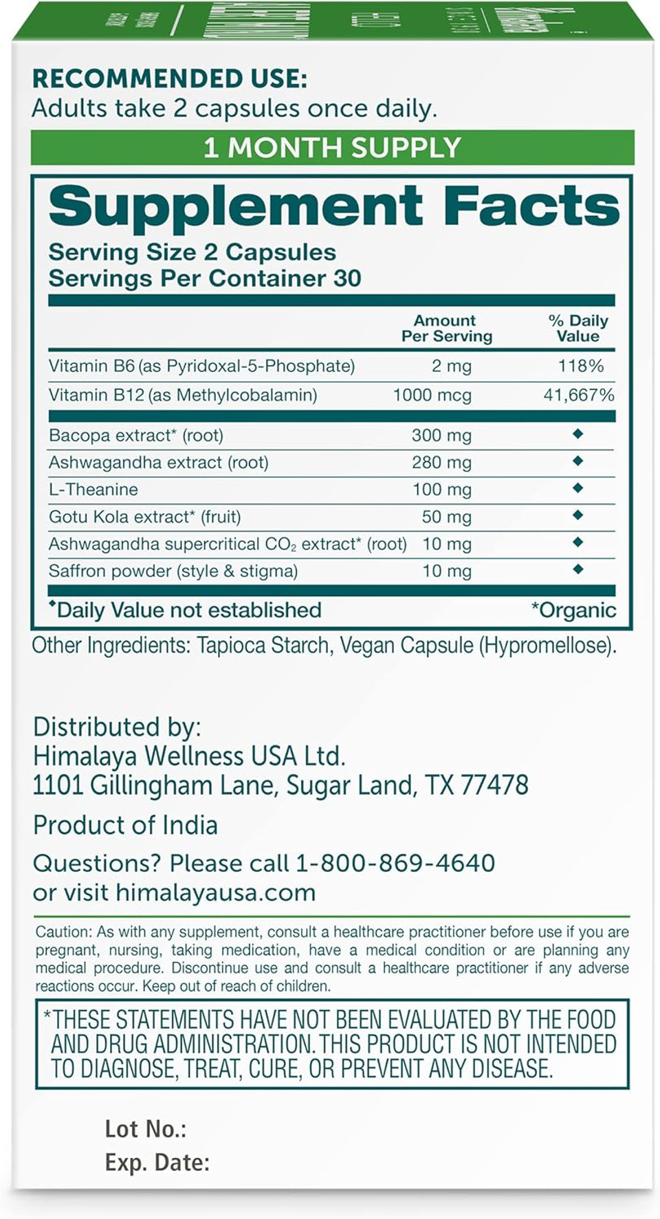 Himalaya Hello Alert Mind With L-Theanine, Ashwagandha, Bacopa, Vitamin B6 & B12, For Energy, Focus & Attention, Vegan, Gluten Free, 60 Capsules