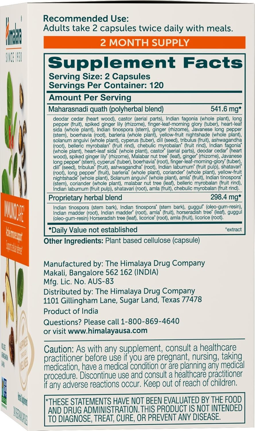 Himalaya Immunocare, 60 Day Supply - Herbal Immune Support Supplement With Ashwagandha And Amla - Vegan, Non-Gmo, Gluten Free, 840 Mg, 240 Capsules