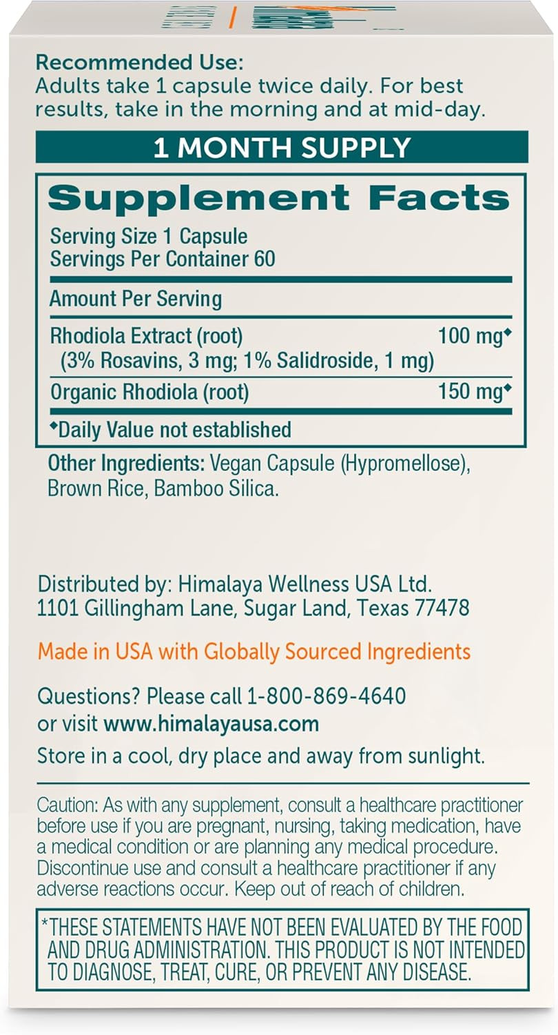 Himalaya Rhodiola Rosea For Energy And Stress And Exercise Endurance, 250 Mg, 60 Vegan Capsules, 1 Month Supply