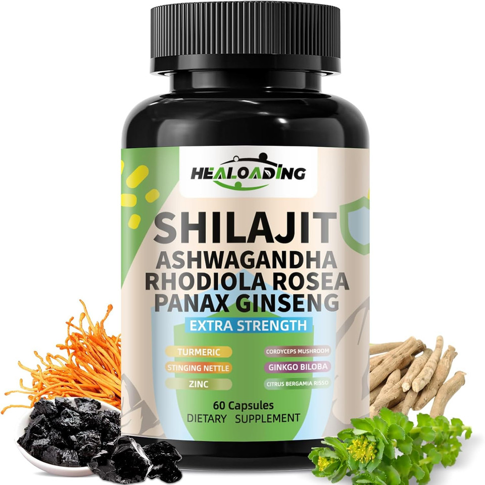 Himalayan Shilajit Capsules For Men & Women, Shilajit 9000Mg Ashwagandha 2000Mg Ginseng 1500Mg Rhodiola Rosea 1000Mg Cordyceps Mushroom 500Mg Ginkgo Biloba 500Mg Turmeric 500Mg