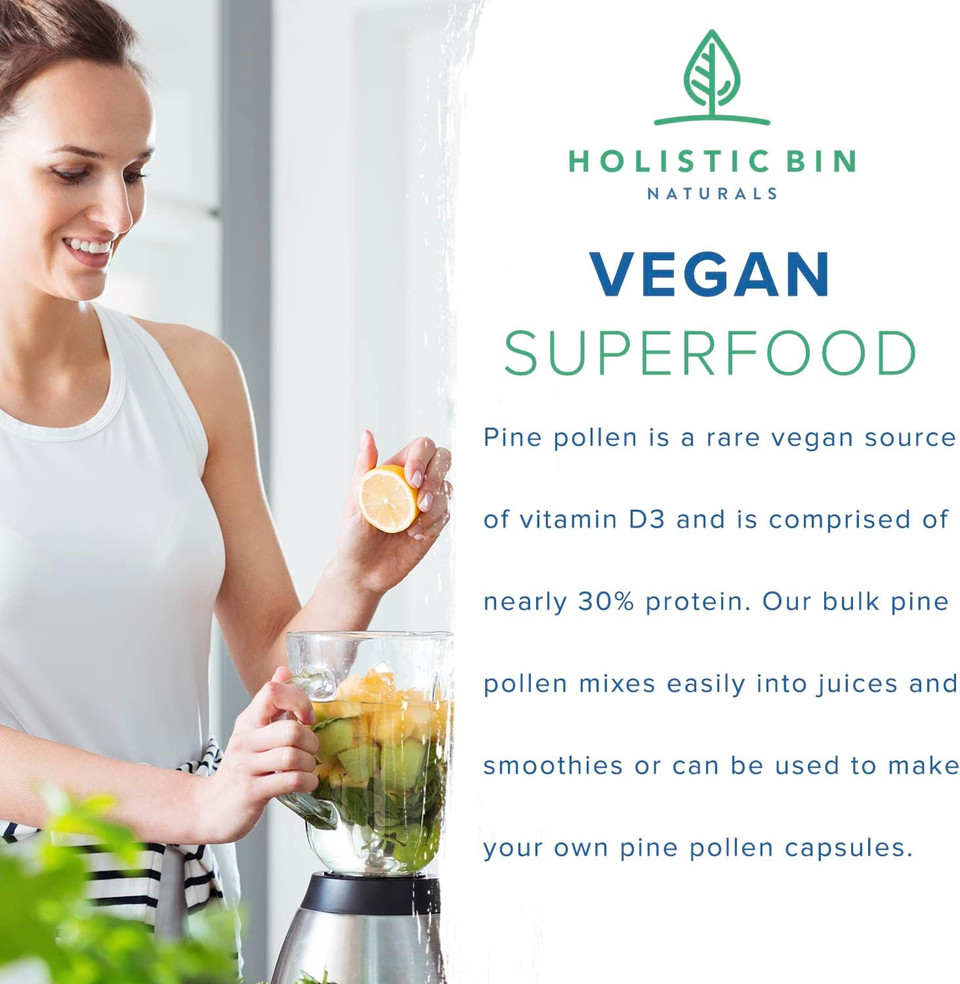 Holistic Bin Organic Pine Pollen Powder Pharmaceutical Grade, Wild Harvested, Golden California Pine Pollen | Non Gmo, No Additives | Pure Pollen Supplement Made From The Ghost Pine Tree, 20 G