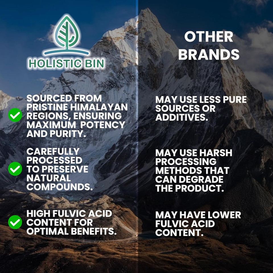 Holistic Bin Raw Himalayan Shilajit Powder - Shilajit Extract (Asphaltum Punjabianum) - No Fillers, Rich In Fulvic Acid & Trace Minerals - Premium Supplement For Energy & Wellness - 25 Servings