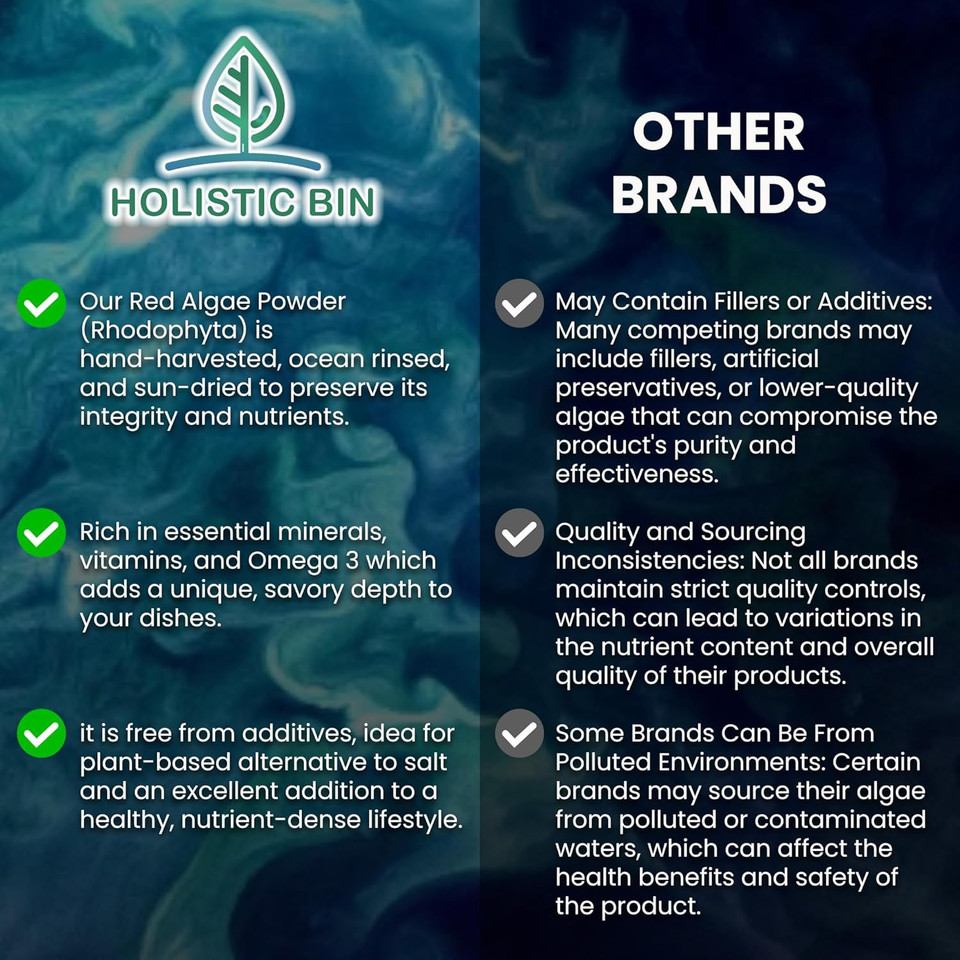 Holistic Bin Red Marine Algae Capsules Gigartina And Dumontiacea Red Algae Supplements | Gluten Free, Vegan, Wild Harvested | Rich In Vegan Omega 3 (40 Capsules)