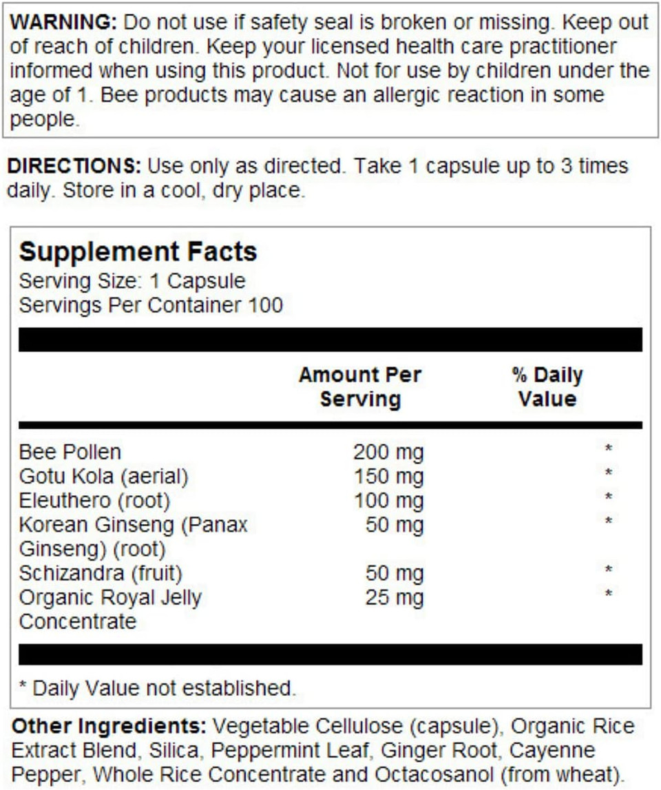 Honey Gardens Raw Energy Extreme : 46100: Cap, (Btl-Plastic) 720Mg 100Ct