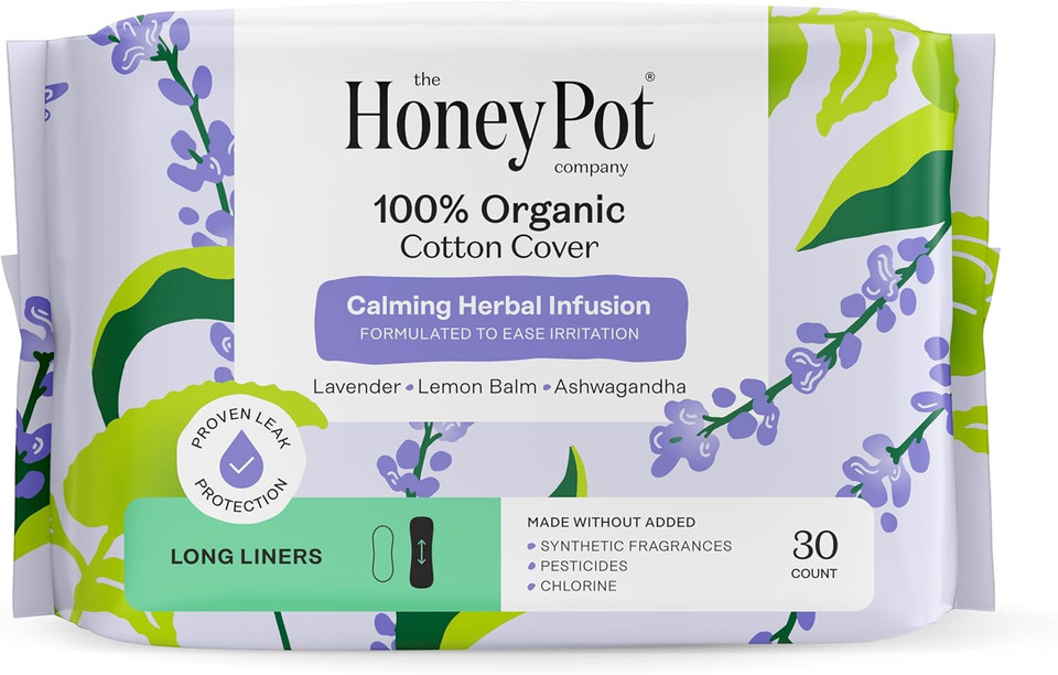 Honey Pot 100% Organic Cotton Cover Calming Herbal Infusion Overnight Pads, 12 Count