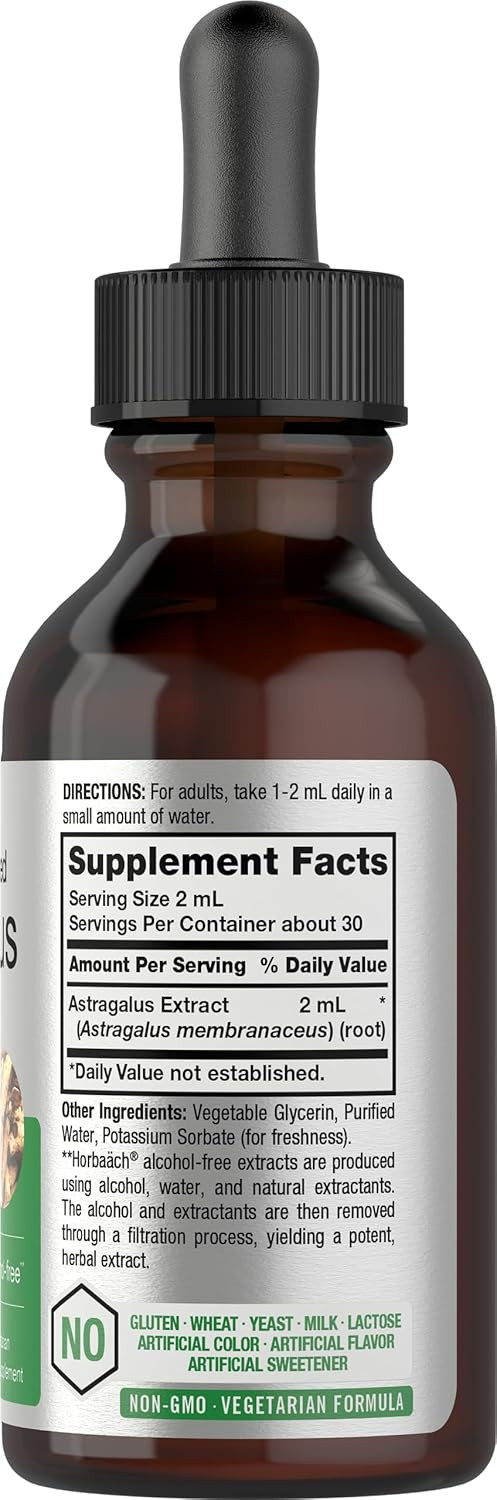 Horbäach Astragalus Root Extract Liquid | 2 Fl Oz | Alcohol Free Tincture | Super Concentrated | Vegetarian, Non-Gmo, Gluten Free Supplement