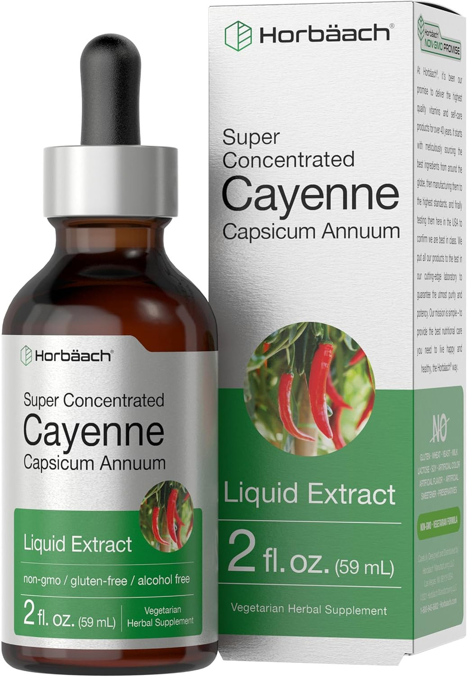 Horbäach Cayenne Pepper Drops | 2 Fl Oz Liquid Extract | Vegetarian, Alcohol Free Tincture | Non-Gmo, Gluten Free Supplement