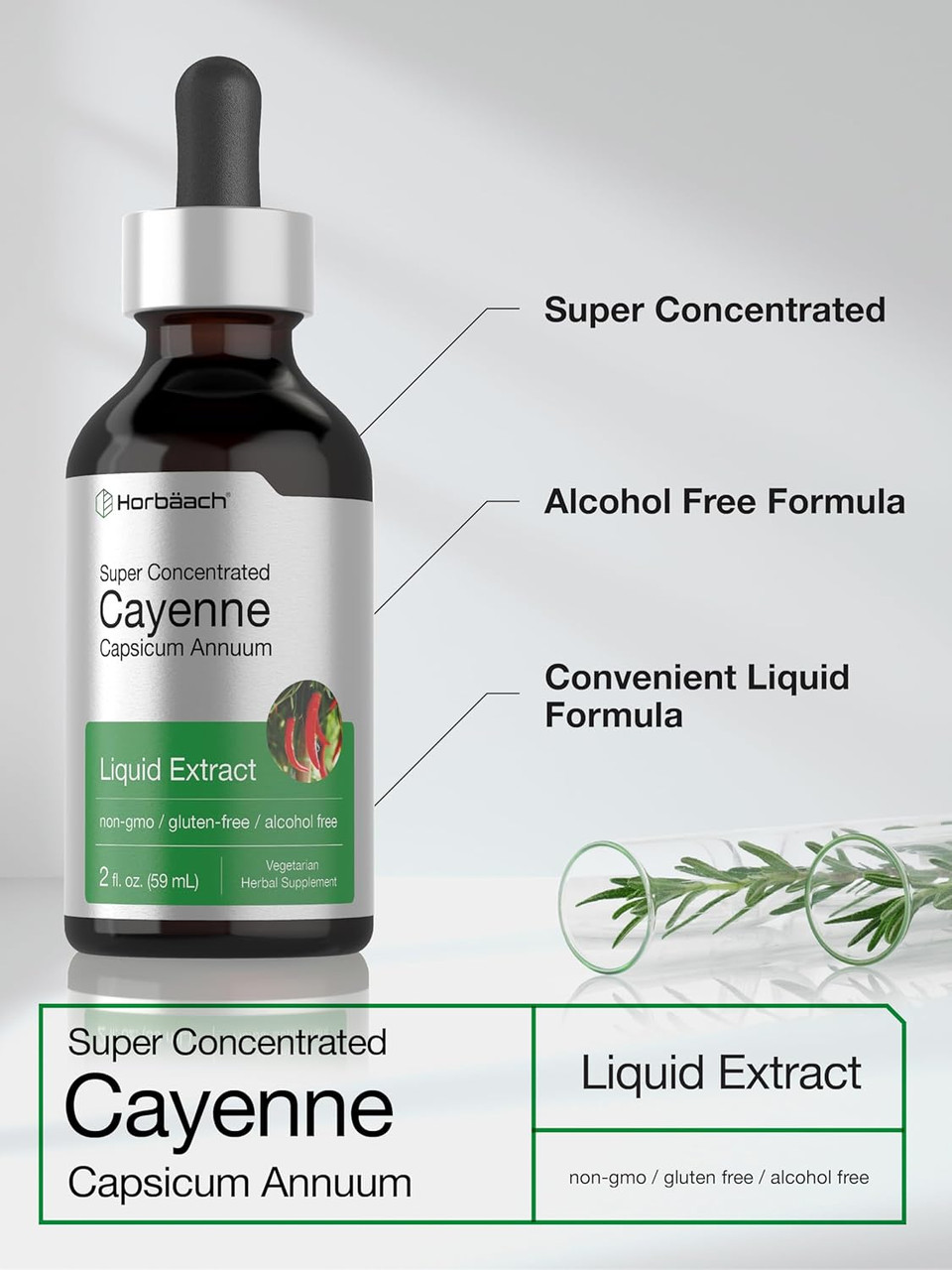 Horbäach Cayenne Pepper Drops | 2 Fl Oz Liquid Extract | Vegetarian, Alcohol Free Tincture | Non-Gmo, Gluten Free Supplement