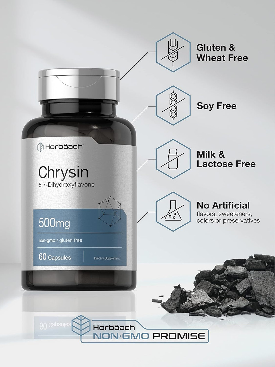 Horbäach Chrysin Supplement | 500Mg | 60 Capsules | Passion Flower Extract | Non-Gmo, Gluten Free Supplement
