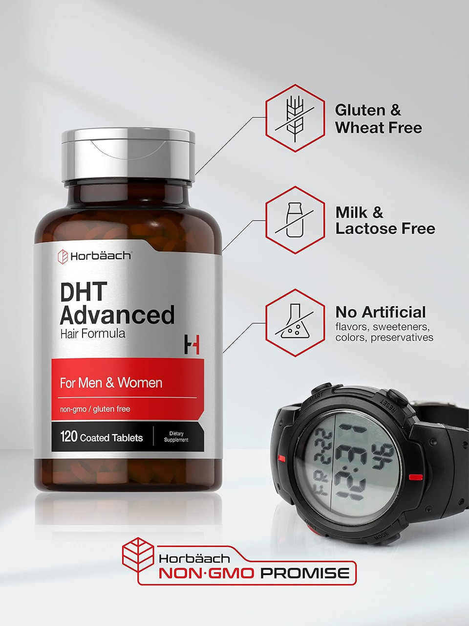 Horbäach Dht Advanced Hair Formula | 120 Tablets | Non-Gmo And Gluten Free Hair Formula Blend With Saw Palmetto, Kudzu, And Fo-Ti