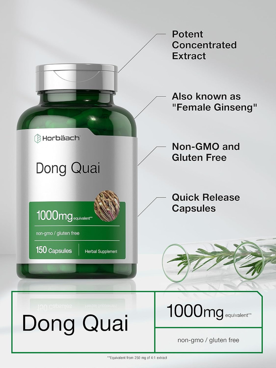 Horbäach Dong Quai Capsules | 1000Mg | 150 Count | Non-Gmo And Gluten Free Supplement | Traditional Herb