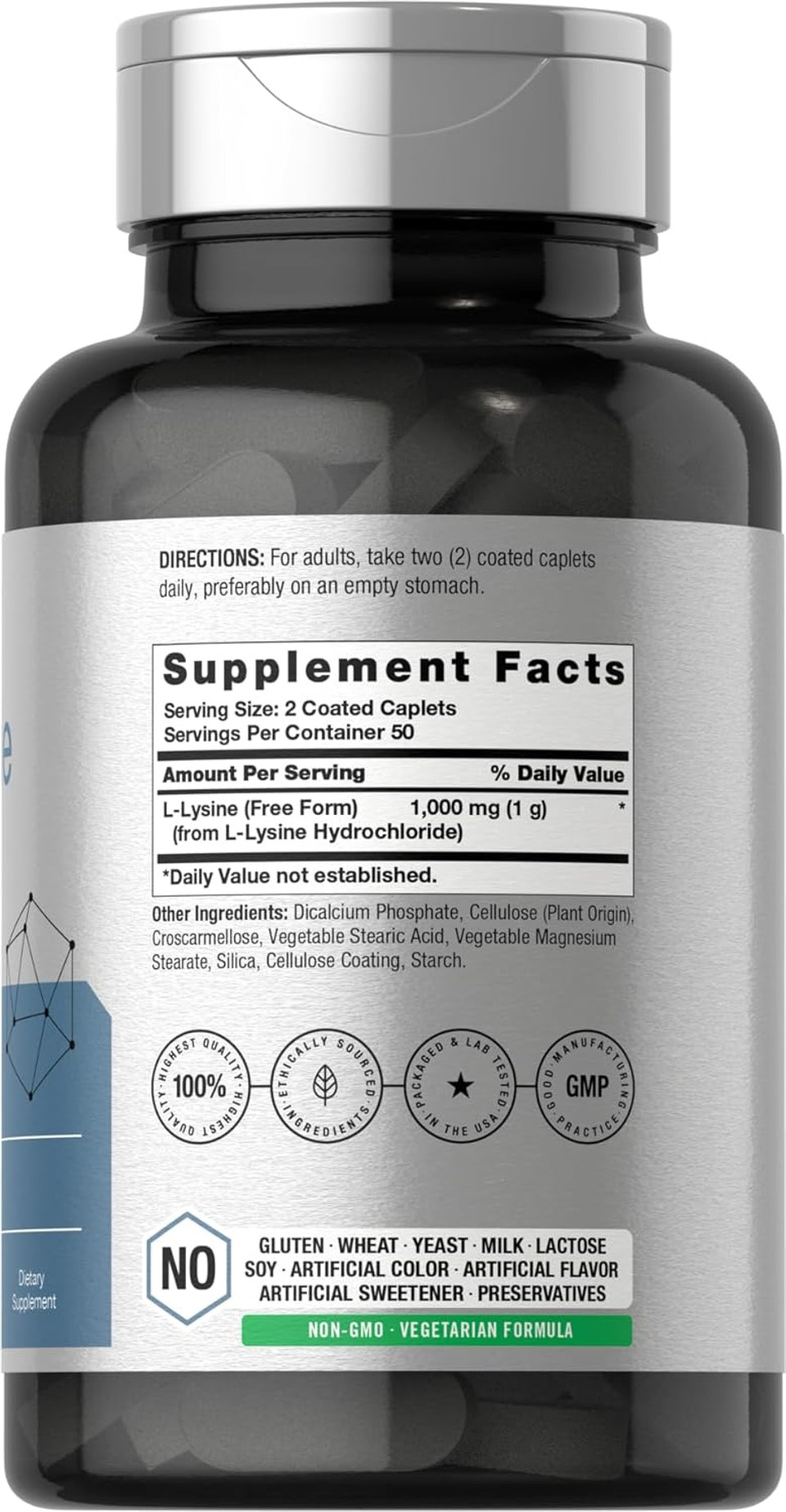 Horbäach L-Lysine 1000Mg | 100 Coated Caplets | Free Form Dietary Supplement | Essential Amino Acid | Vegetarian, Non-Gmo, And Gluten Free Formula
