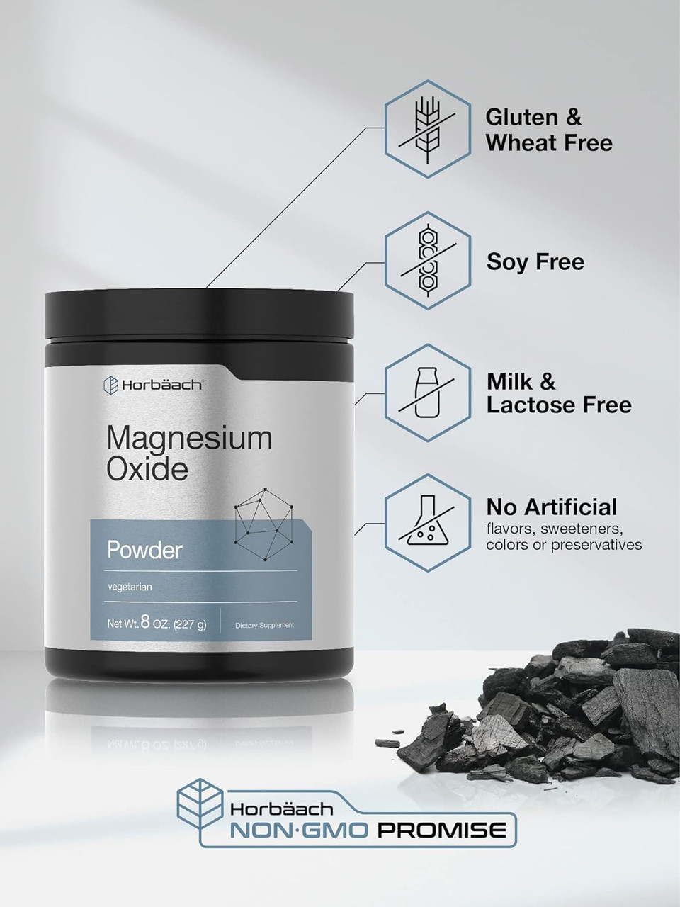 Horbäach Magnesium Oxide Powder | 400Mg | 8 Ounces (227 G) | Vegetarian, Non-Gmo, And Gluten Free Supplement