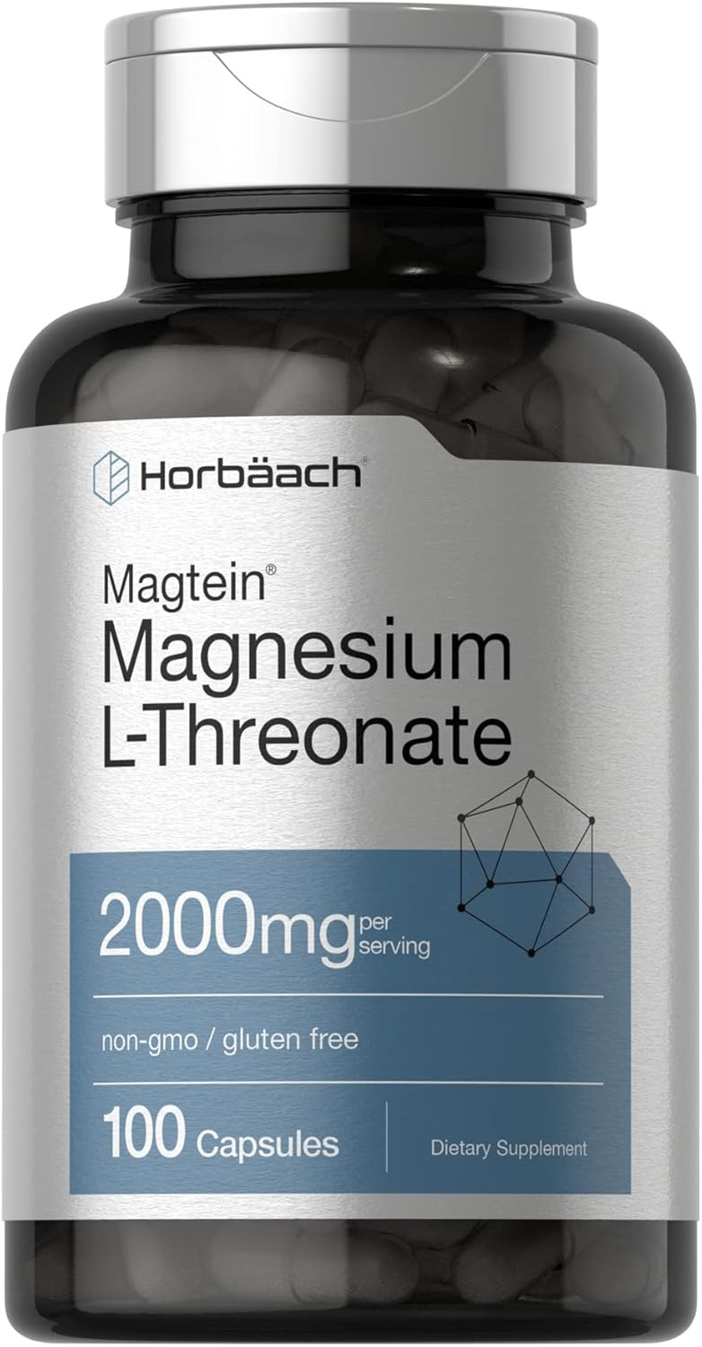 Horbäach Magtein Magnesium L-Threonate | 2000Mg Supplement | 100 Capsules | For Men & Women | Non-Gmo And Gluten Free