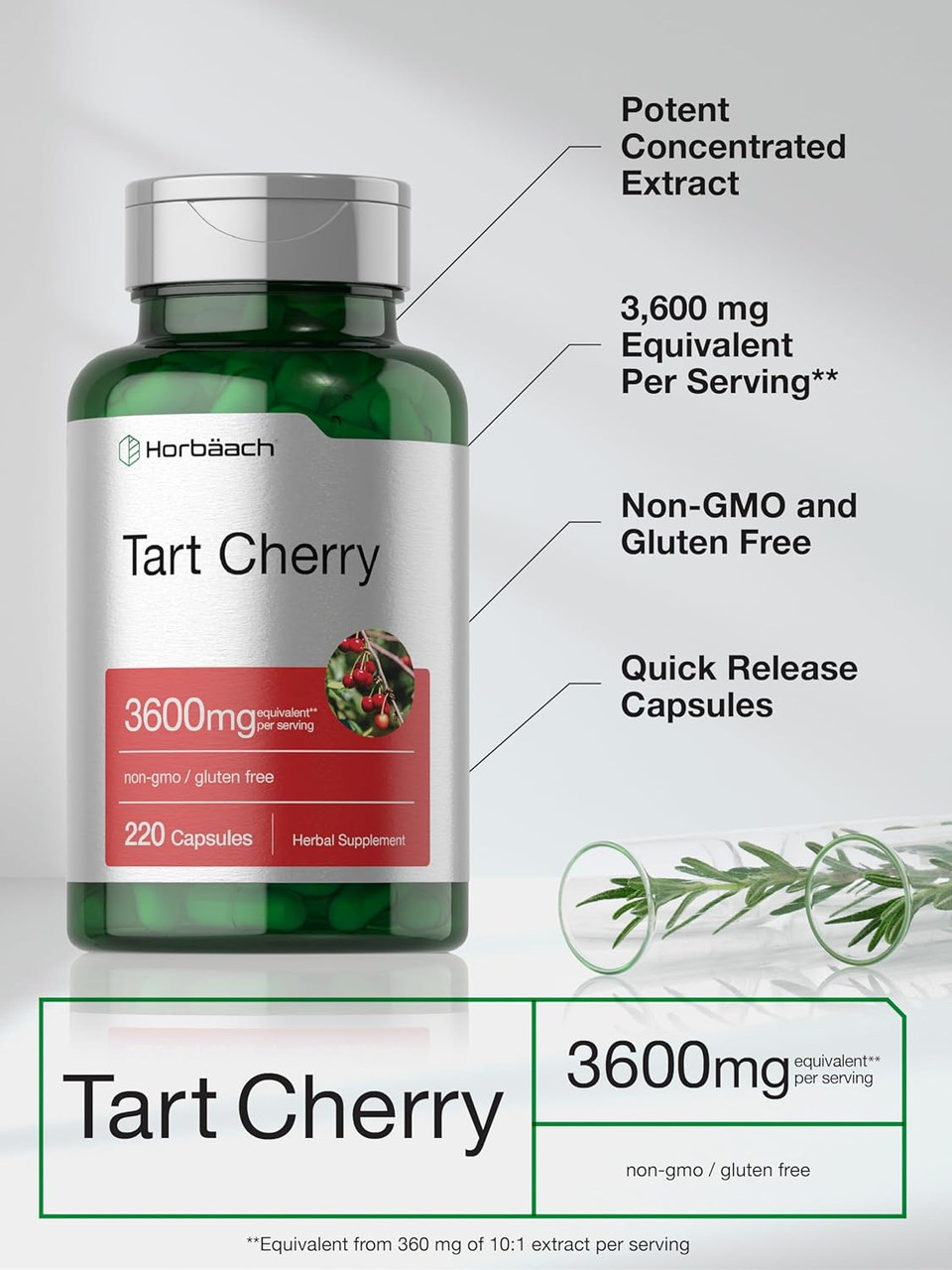 Horbäach Tart Cherry Extract Capsules | 3600Mg | 220 Pills | Non-Gmo, Gluten Free | Traditional Herbal Supplement
