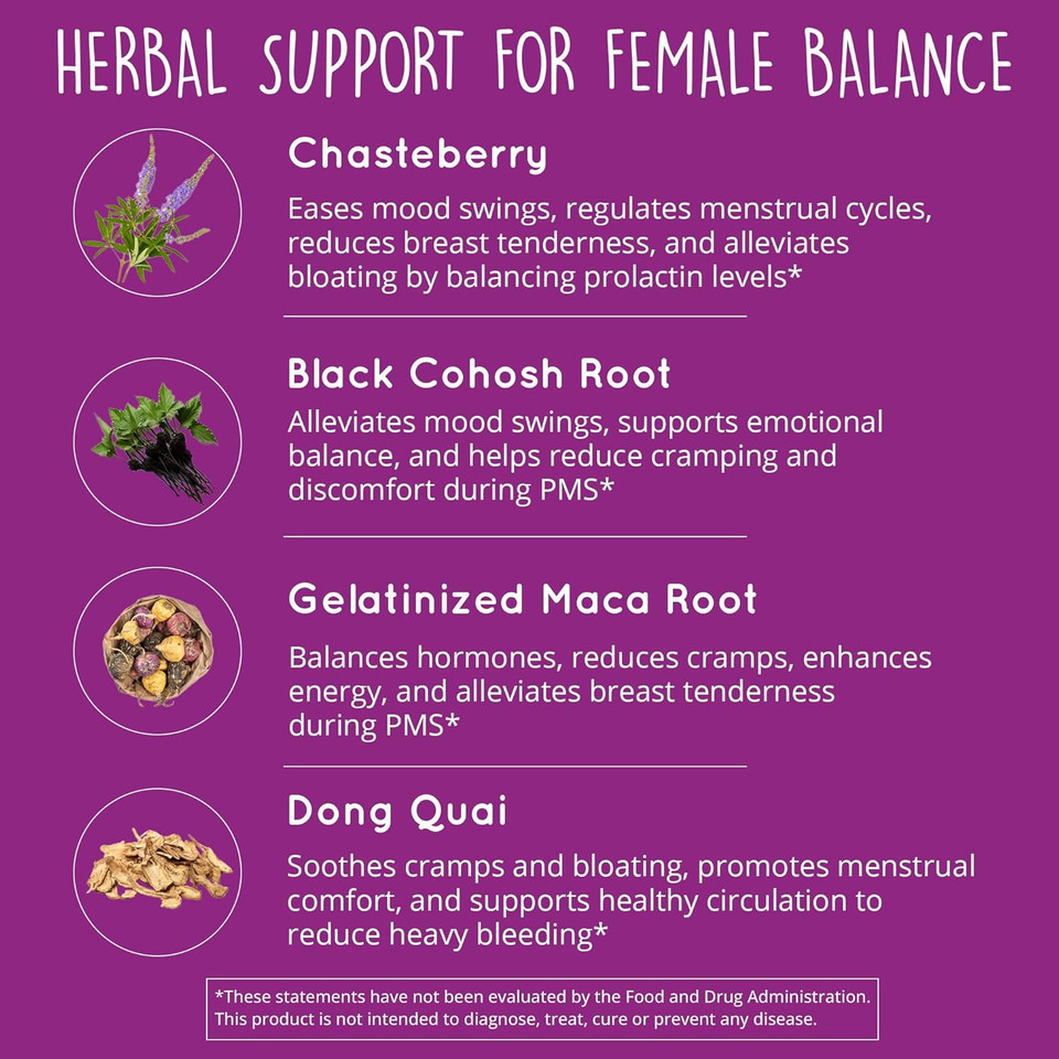 Hormone Balance For Women 180 Ct  Pms Support Supplement For Women, Menopause & Perimenopause | Bloating Relief, Menstrual Cramp, Mood, Pmdd | Chasteberry, Black Cohosh, Dong Quai | Vegan, Non-Gmo