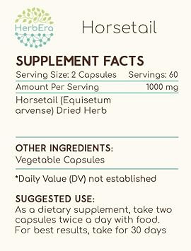 Horsetail 120 Capsules, 1000 Mg, Horsetail (Equisetum Arvense) Dried Herb (120 Capsules)