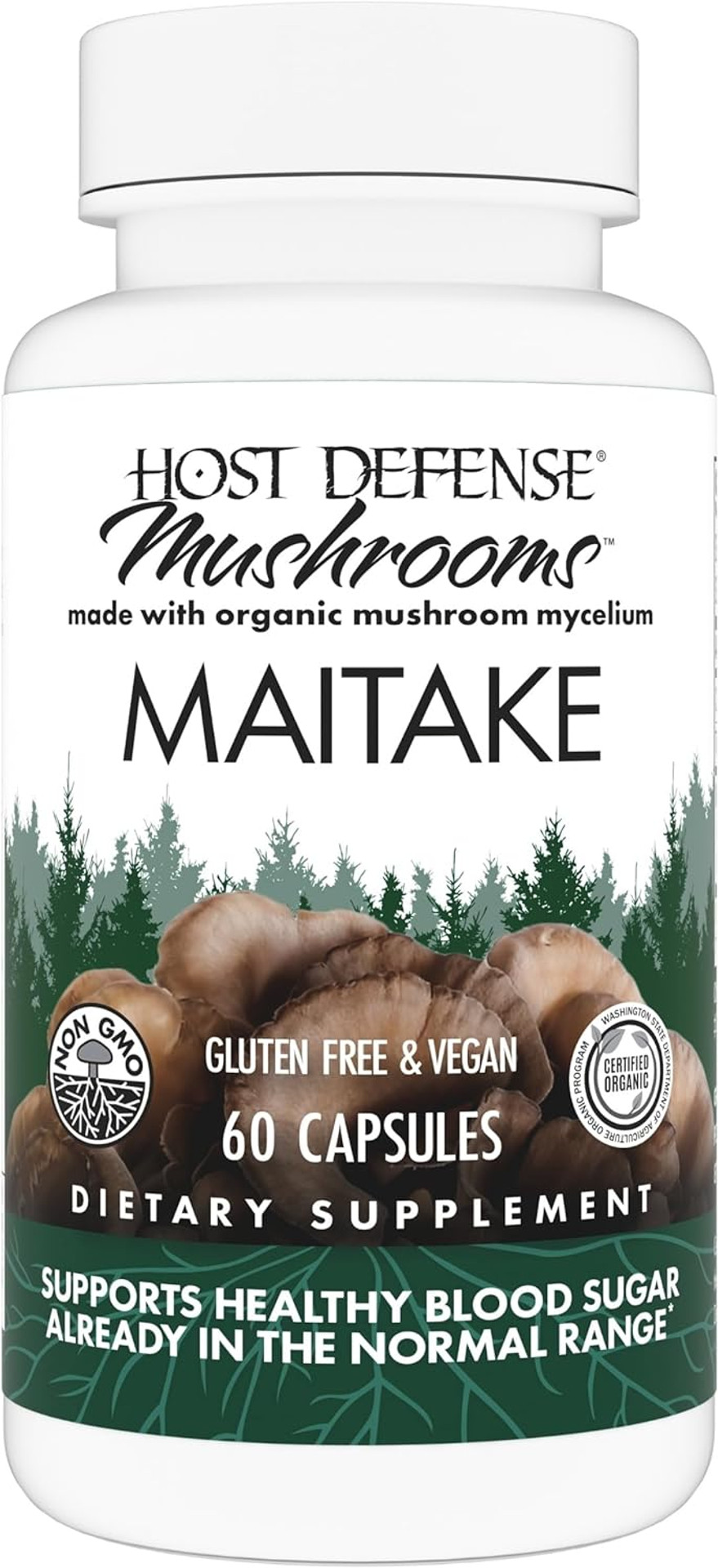 Host Defense Maitake Capsules - Immune & Cellular Health Support Supplement - Dietary Herbal Supplement With Maitake Mushroom & Mushroom Mycelium - 60 Capsules (30 Servings)